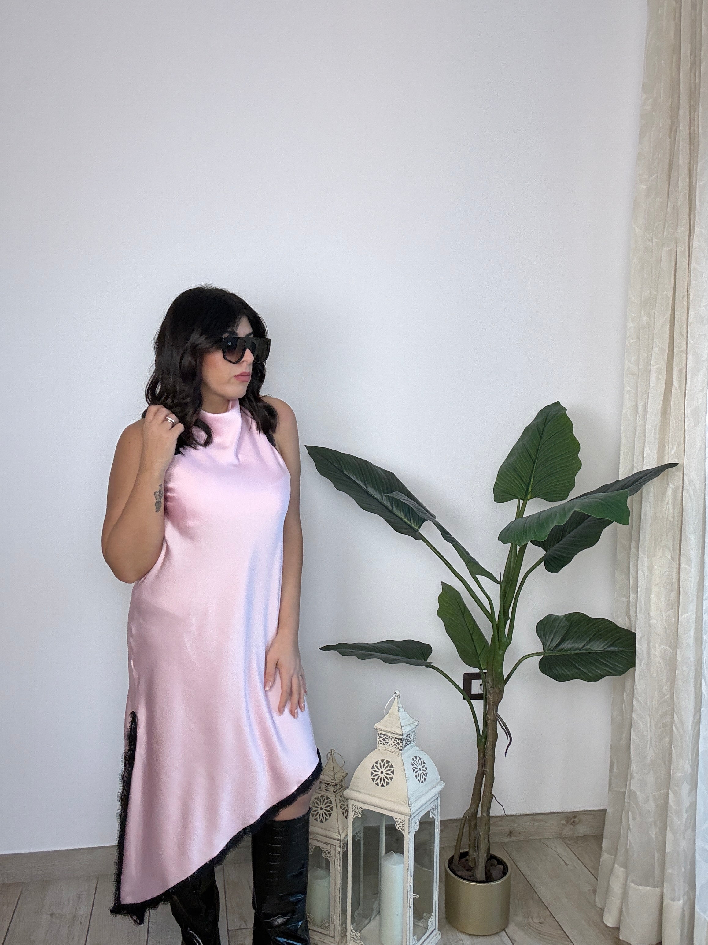 Slip dress satin e pizzo