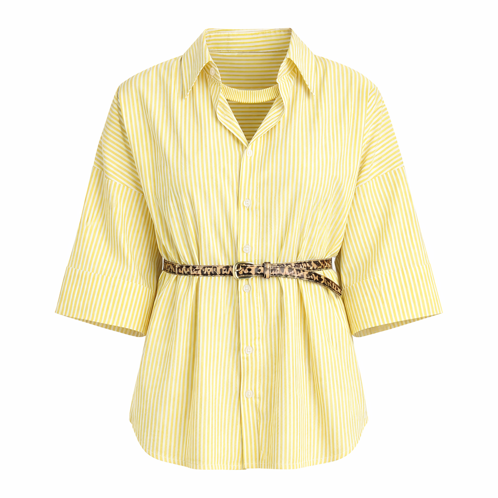 Camicia riga gialla e bianca