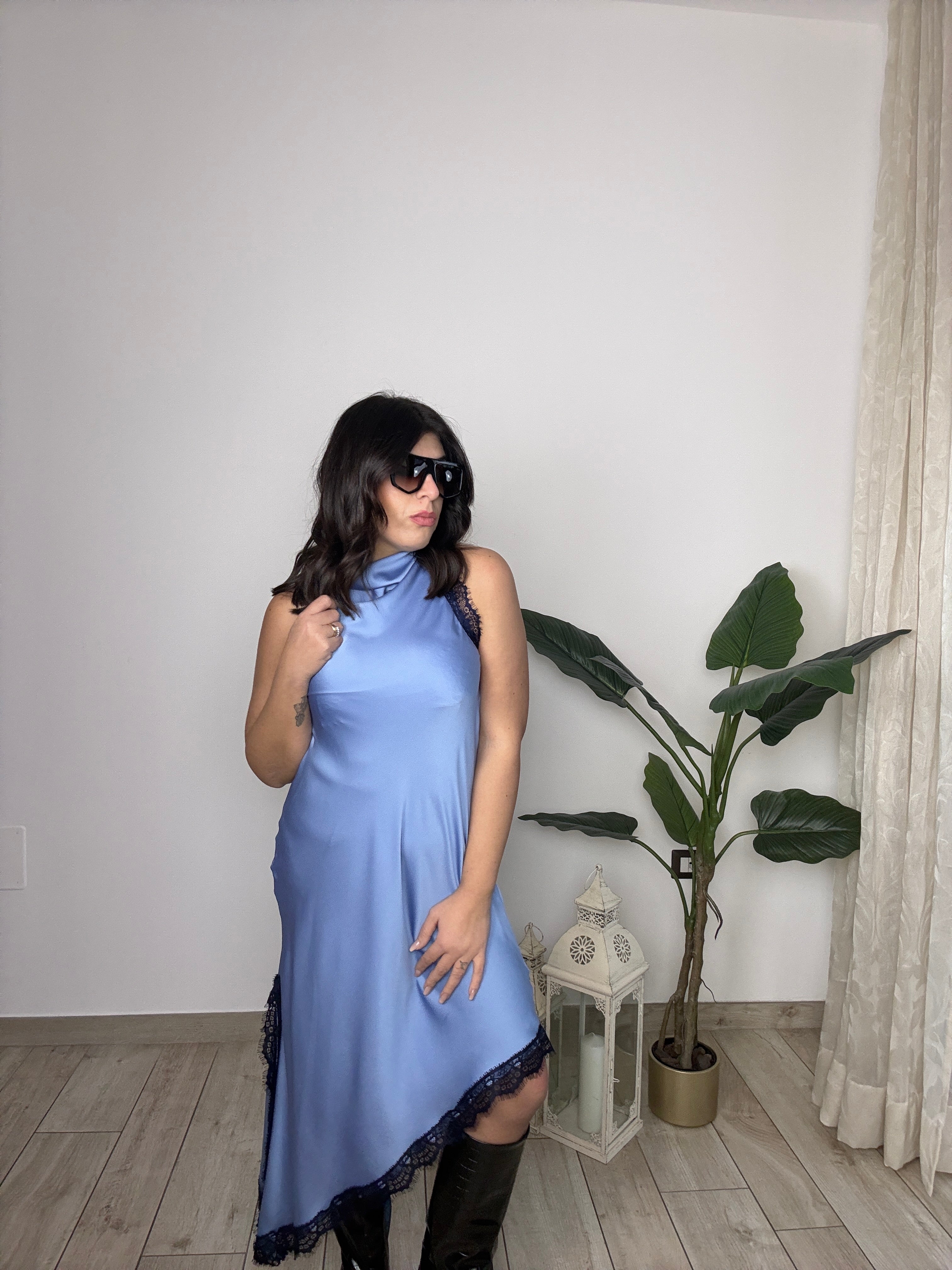 Slip dress satin e pizzo