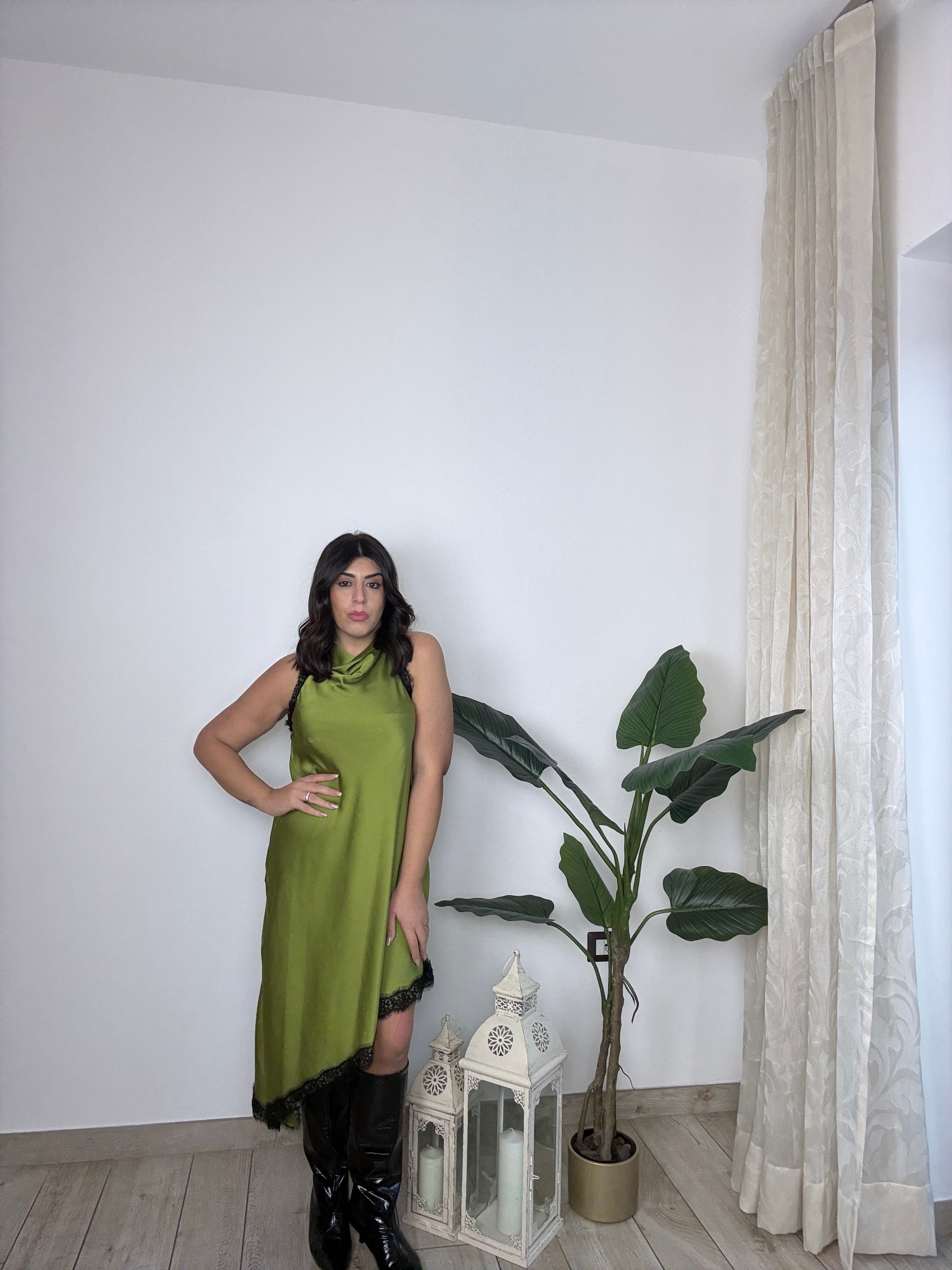 Slip dress satin e pizzo