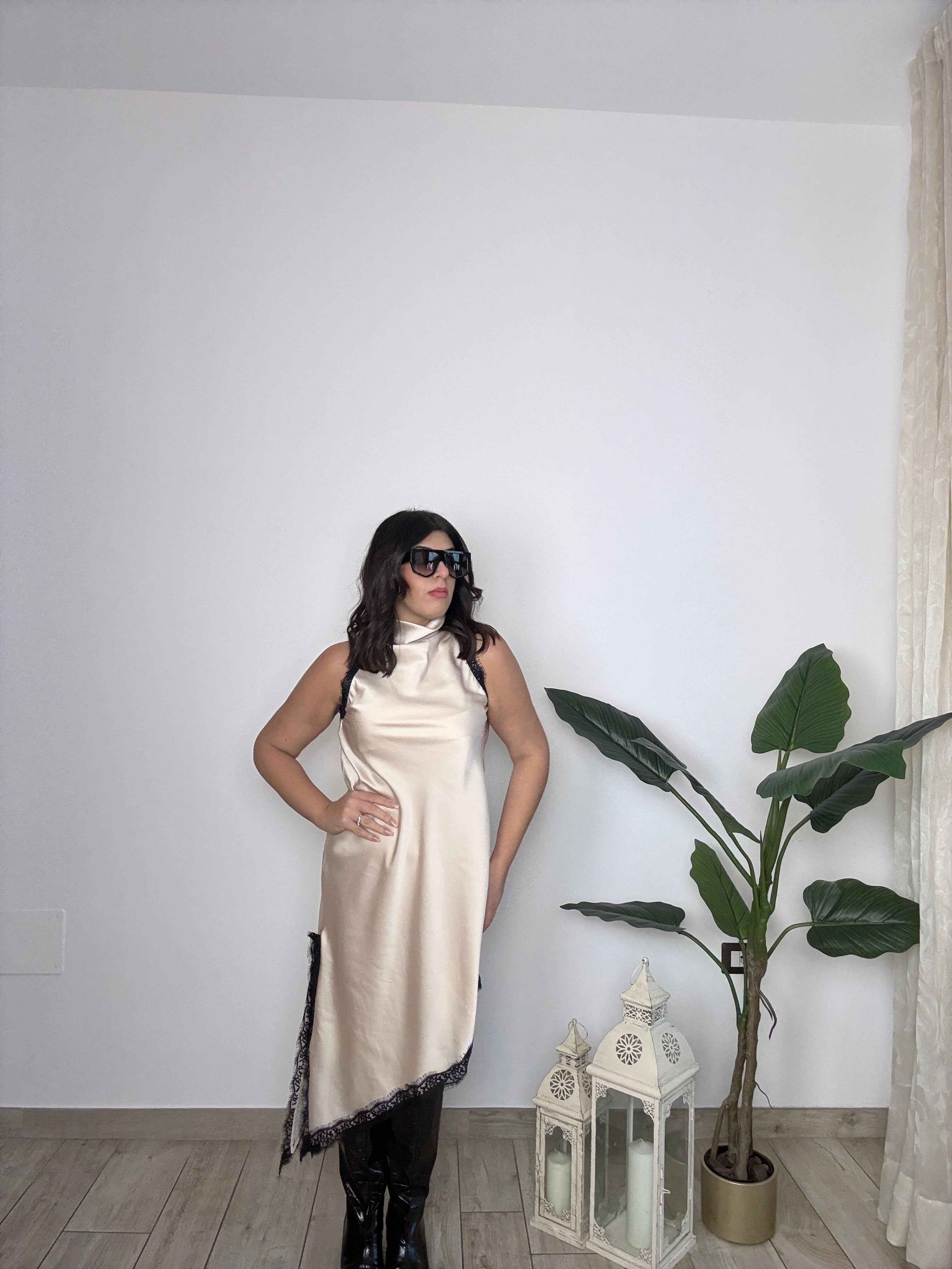 Slip dress satin e pizzo