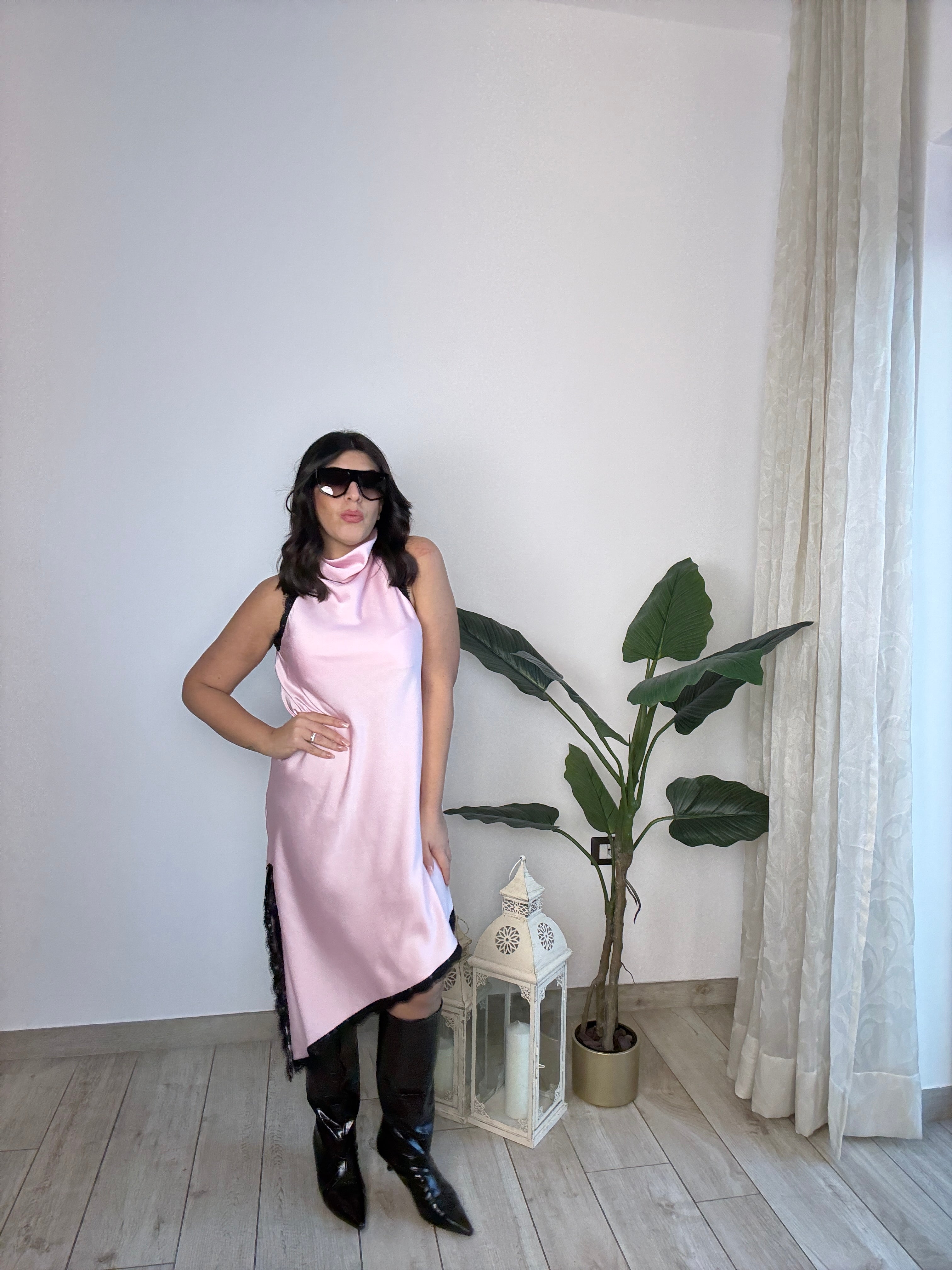 Slip dress satin e pizzo
