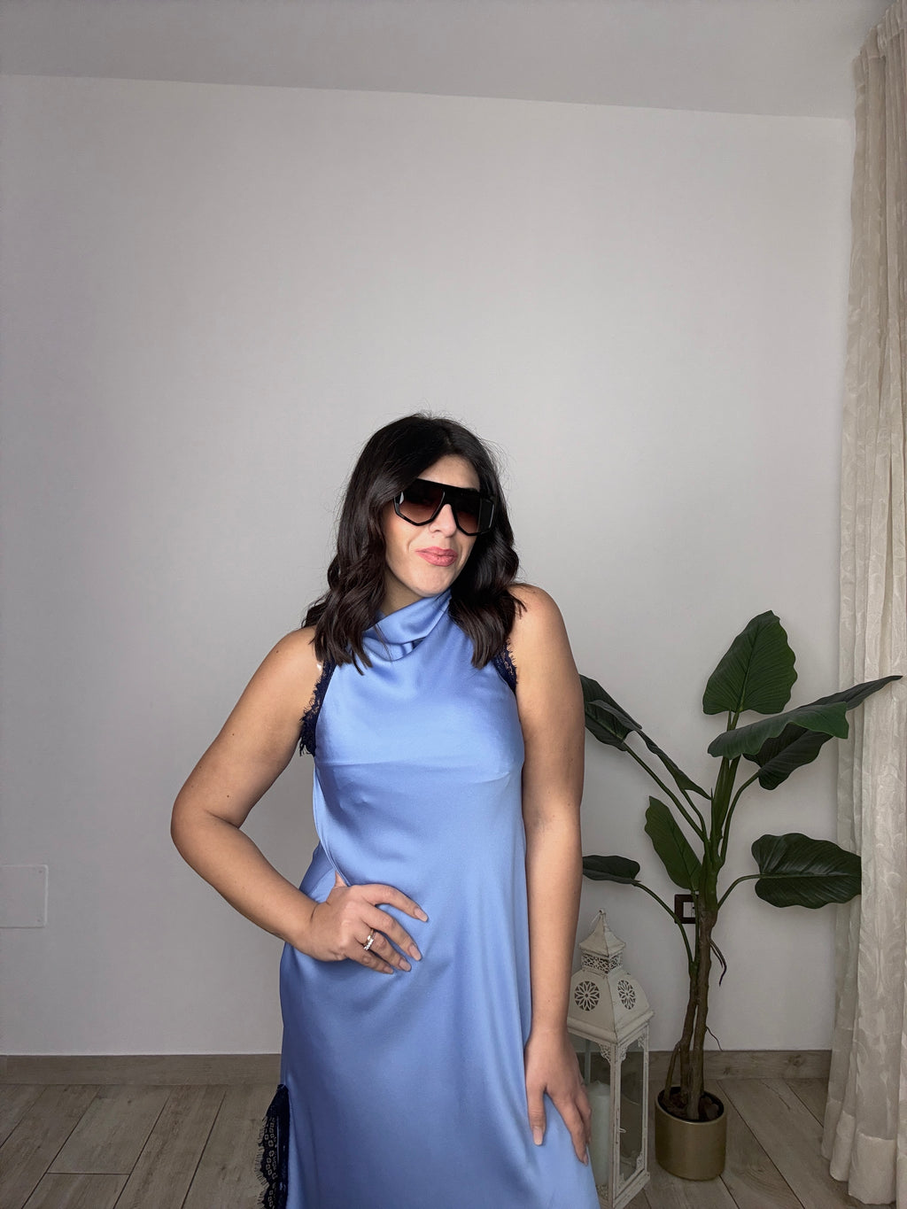 Slip dress satin e pizzo