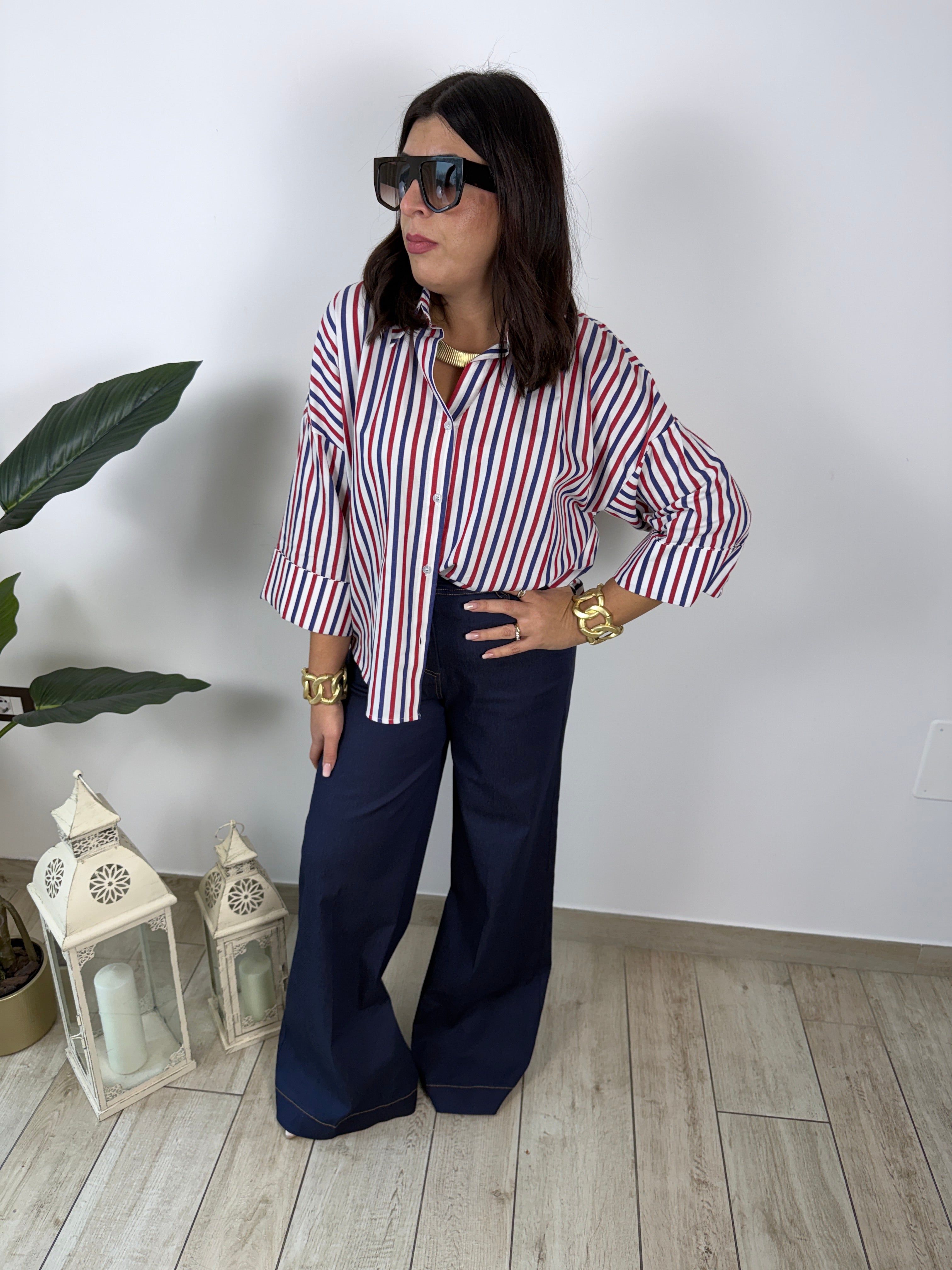 Jeans Mariné Pantaloni Palazzo Navy Vita Alta - Eleganza Versatile Donna